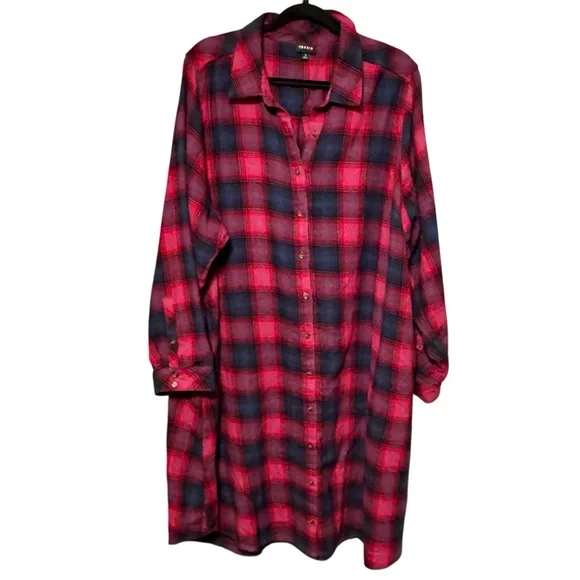 TORRID Plaid Cotton Flannel Long Sleeve Button Down Knee Length Shirt Dress - Picture 2 of 12